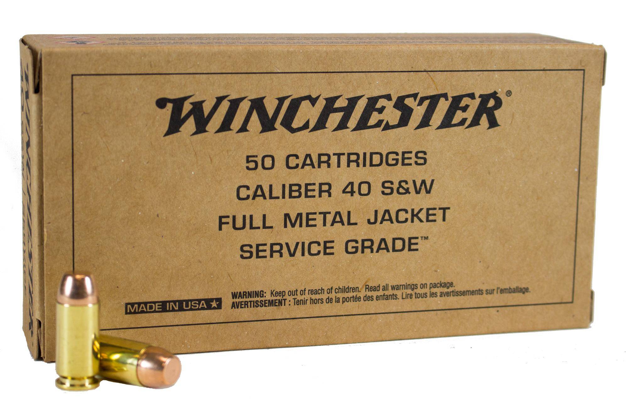 Winchester Service Grade 40 S&W 165 gr. FMJ-FN 1060 fps 50/ct
