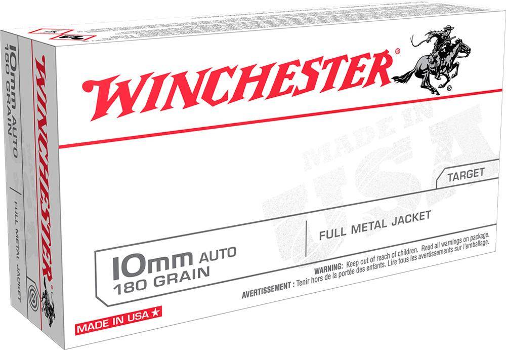 Winchester Target Handgun Ammunition 10mm Auto 180 gr. FMJ 1080 fps 50/ct