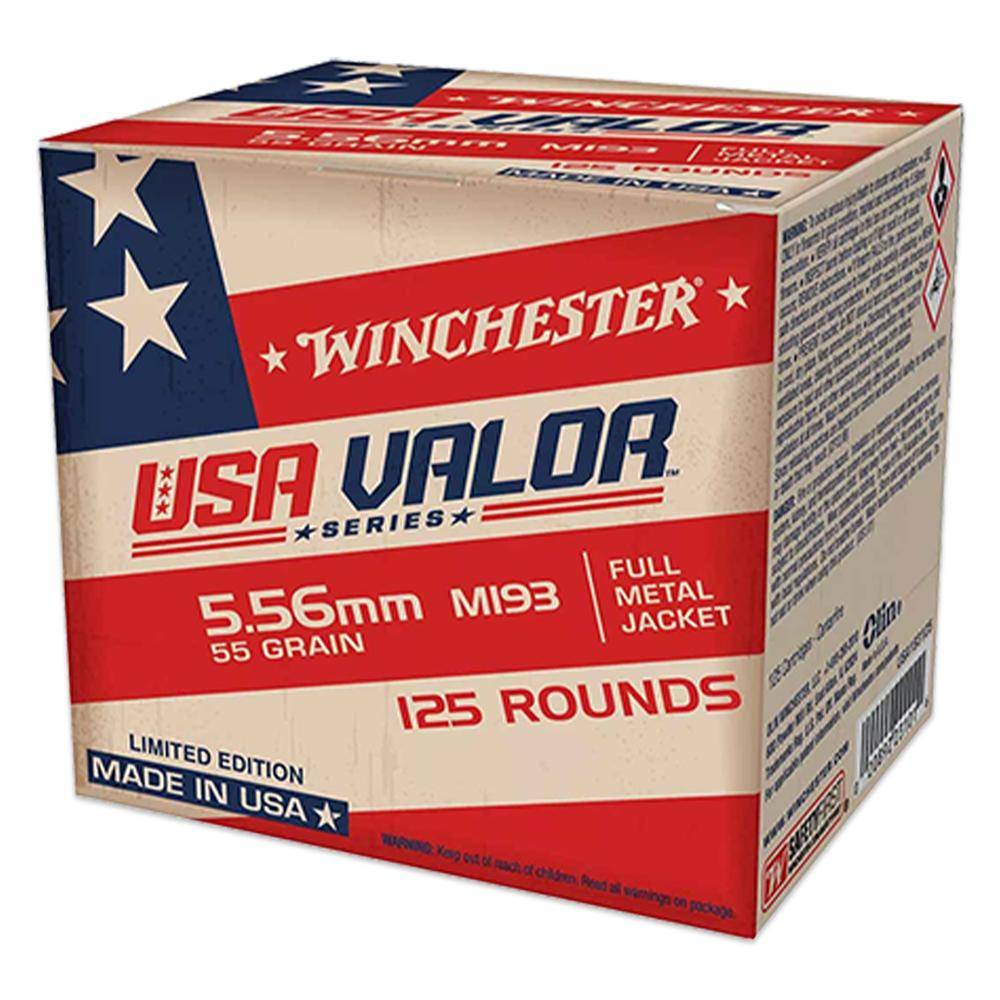 Winchester Lake City Valor Series M193 Rifle Ammunition 5.56X45 NATO 55gr FMJ 3180 fps 125/ct