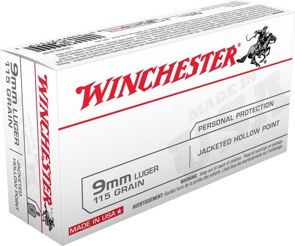 Winchester USA Handgun Ammunition 9mm Luger 115 gr. JHP 1165 fps 50/ct