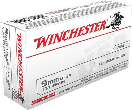 Winchester USA Handgun Ammunition 9mm Luger 124 gr. FMJ 1140 fps 50/ct