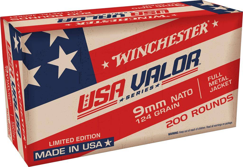 Winchester USA Valor NATO Handgun Ammunition 9mm Luger 124 gr. FMJ 1200 fps 200/ct