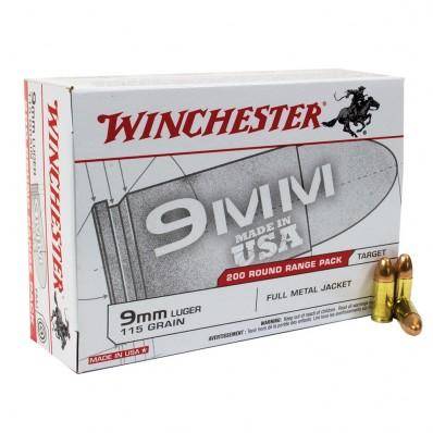 Winchester USA Handgun Ammunition 9mm Luger 115 gr. FMJ 1190 fps 200/ct Bulk