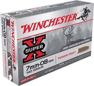 Winchester Super-X Power Point Rifle Ammunition 7mm-08 Rem 140 gr. PSP 2800 fps 20/ct