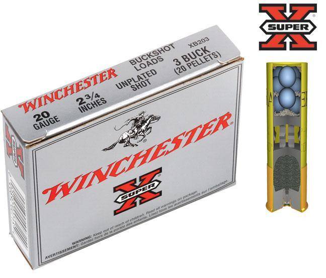 Winchester Super-X Buckshot Shotshells 20 ga 2-3/4" 1200 fps #3B 5/ct