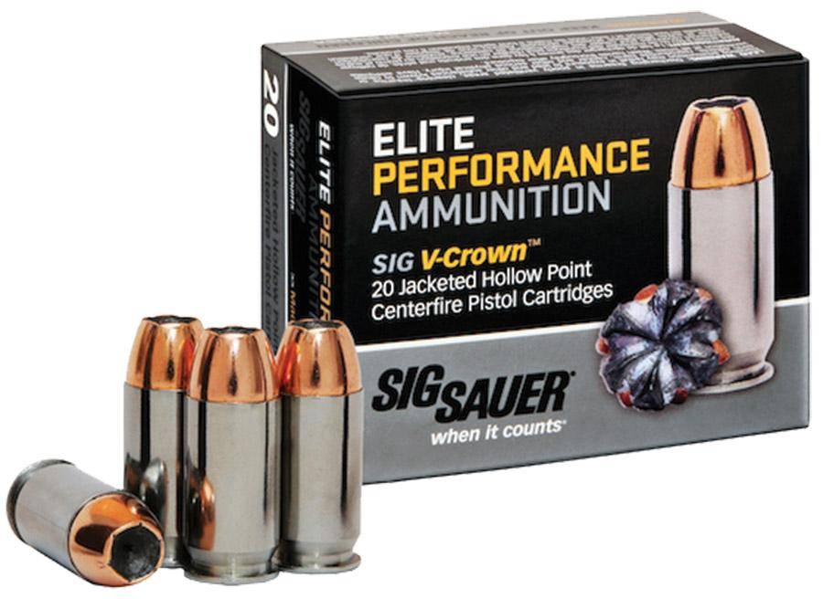 Sig Elite V-Crown Handgun Ammunition 9mm Luger 147 gr JHP 985 fps 20/ct
