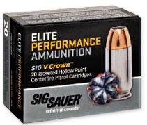 Sig Elite V-Crown Handgun Ammunition 10mm Auto 180 gr JHP 1250 fps 20/ct
