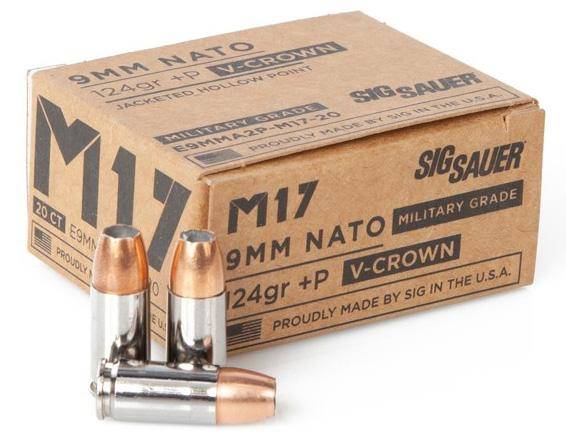 Sig Sauer ELite V-Crown M17 Handgun Ammunition  9mm Luger JHP 1198 fps 20/ct