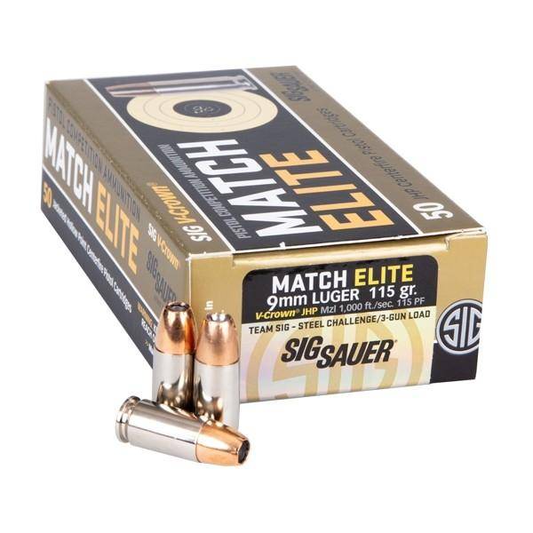 Sig Sauer Elite V-Crown Competition Handgun Ammunition 9mm Luger 115 gr JPH 1000 fps 50/ct