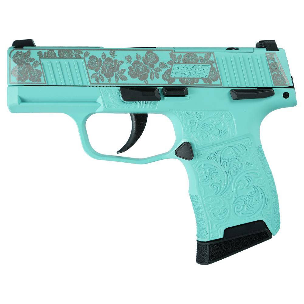 Sig Sauer Exclusive "Robin's Egg Blue and Roses" P365-380 Handgun 380 Auto 10rd Magazine 3.1" Barrel Black Manual Safety - Image 2