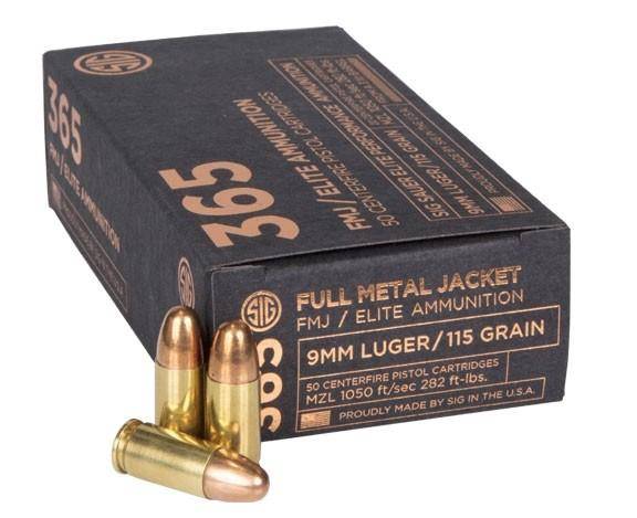 Sig Elite Performance 365 Handgun Ammunition 9mm Luger 115gr FMJ 1050 fps 50/ct