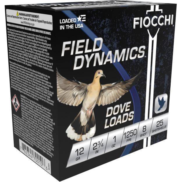 Fiocchi Lead Dove & Quail Shotshells 12ga 2-3/4" 1oz 1250 fps #8 25/ct