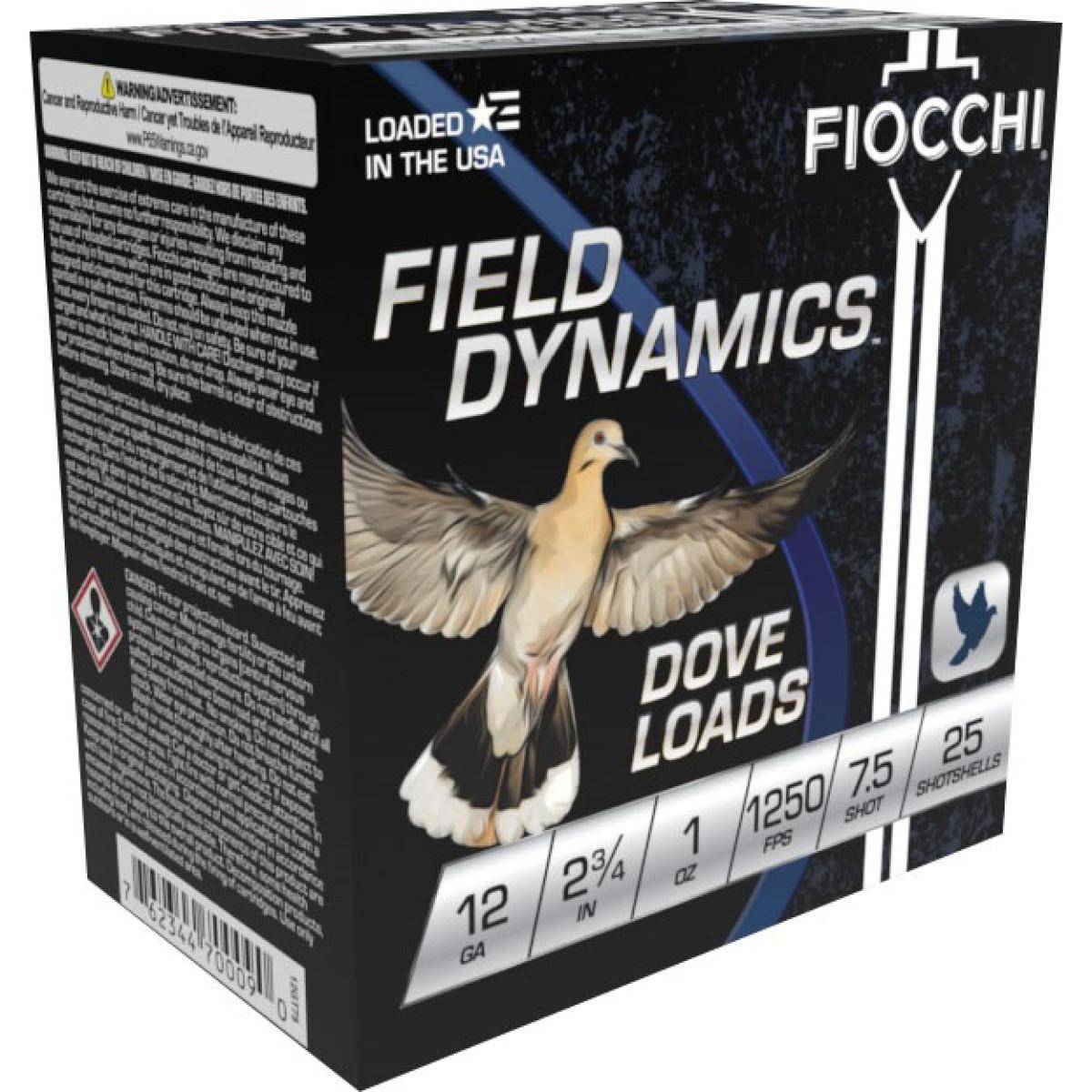 Fiocchi Lead Dove & Quail Shotshells 12 ga 2 3/4" 1 oz #7.5 1250 fps 25/ct