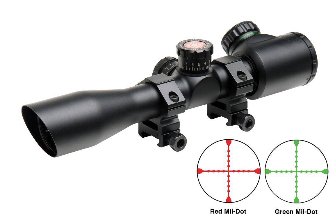 Truglo Tru-Brite Extreme Tactical Compact Rifle Scope with Rings - 4x32mm Dual Color Illum. Mil-Dot 4" Matte