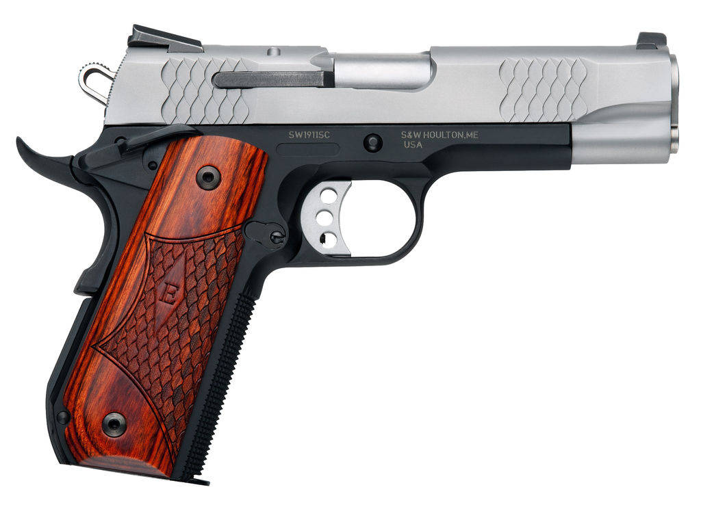 Smith & Wesson 1911SC E Series Handgun .45 ACP 7rd & 8rd Magazines 4.25" Barrel Round Butt Scandium Frame Silver and Black