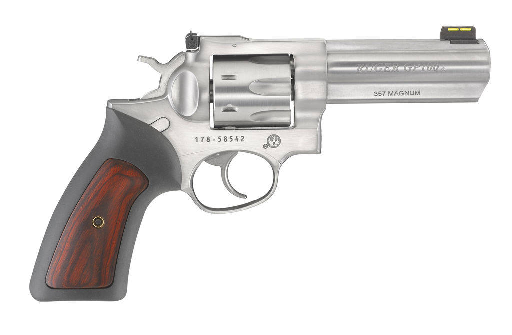 Ruger GP100 Handgun .357 Mag 7rd Capacity 4.2" Barrel Cushioned Rubber Grip with Hardwood Insert