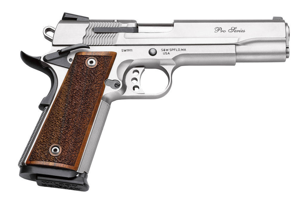 S&W PC SW1911 Pro Series Brown Grip Handgun 9mm Luger 10rd Magazine 5" Barrel Stainless