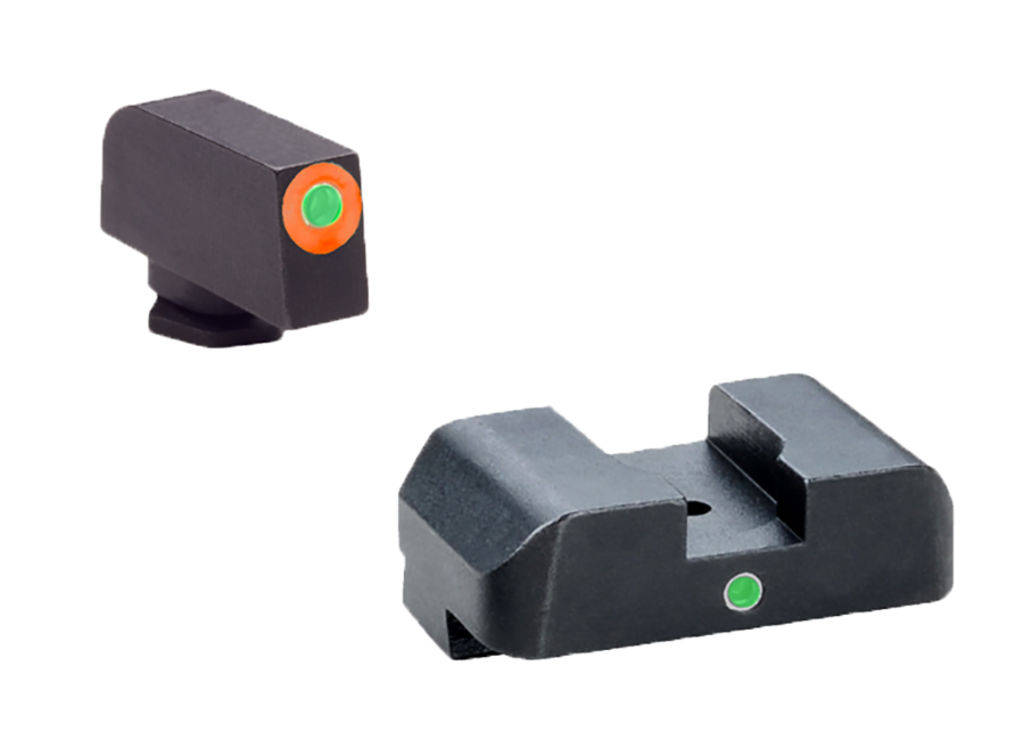Ameriglo Tritium i-Dot Night Sight Set for Select Glocks - Front Tritium - Green / Front Outline - White / Rear Style - Green Square Notch