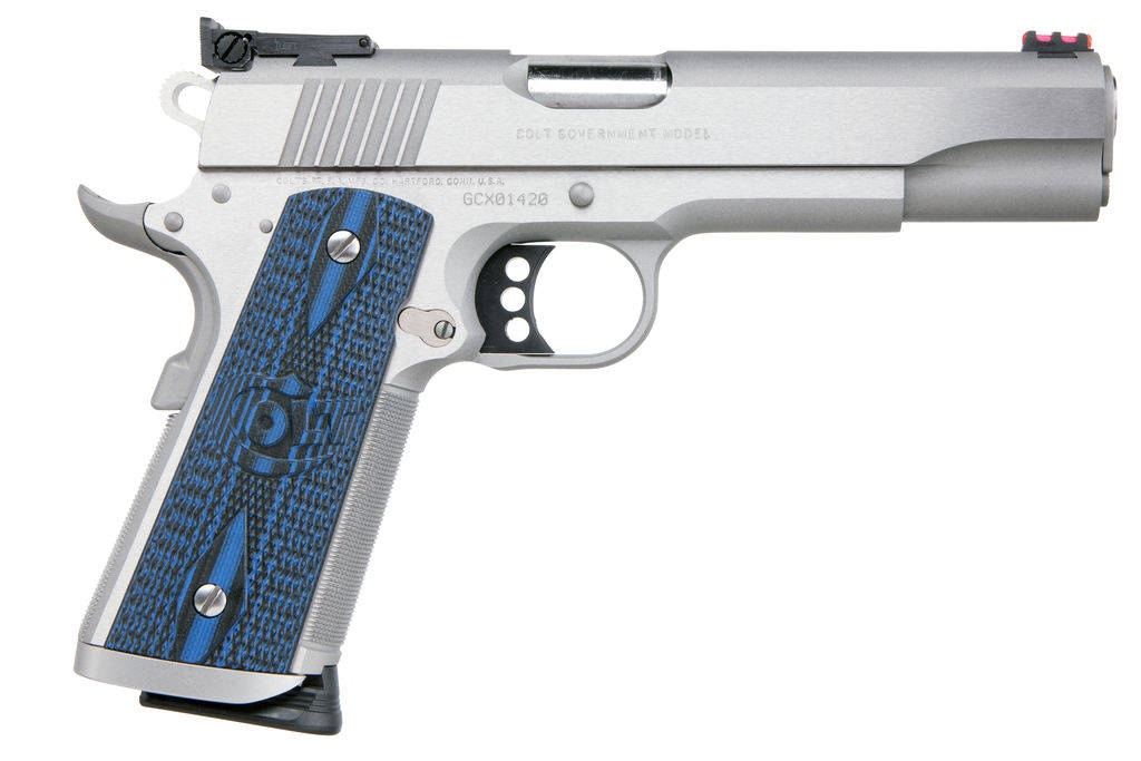Colt Gold Cup Trophy Handgun .45 Auto 8rd Magazine 5" Barrel Stainless Finish G10 Grips Fiber Sights