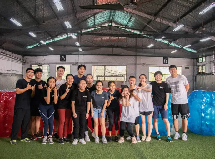 team after a bubble soccer session