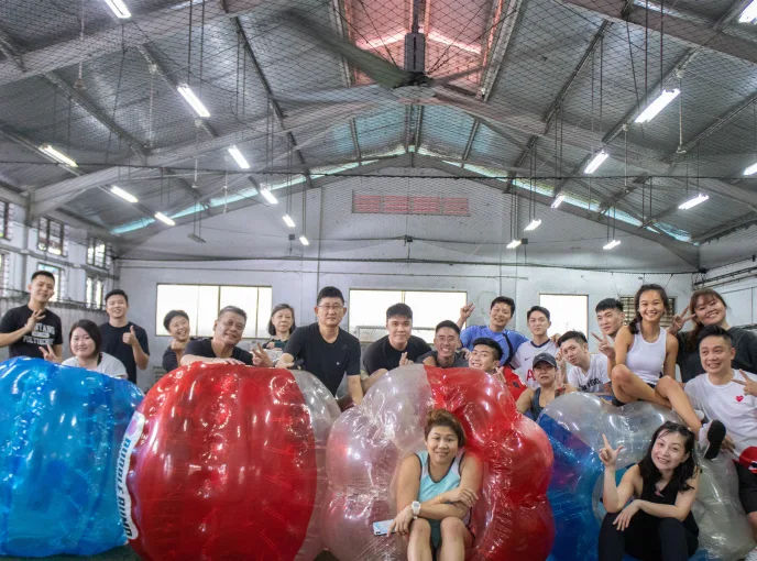 team after a bubble soccer session in singapore