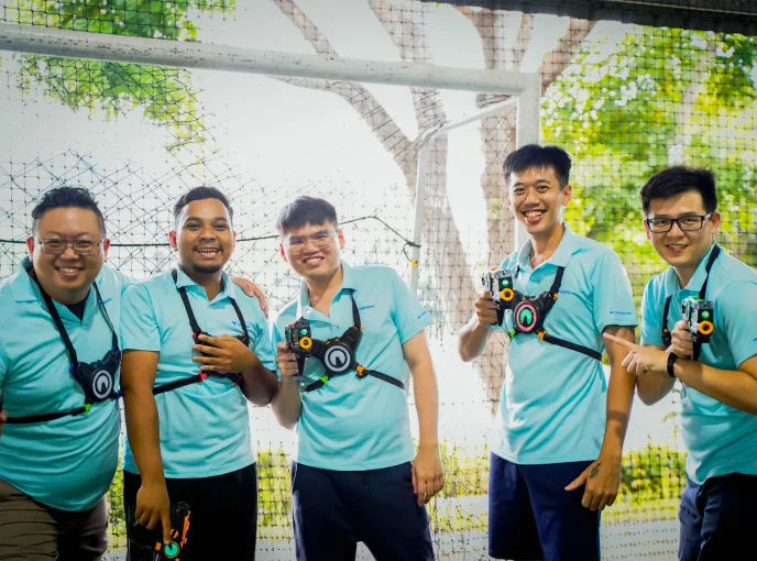 Laser Tag Singapore clients in an outdoor laser tag arena
