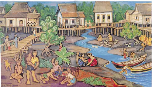 Life by the River, Liu Kang - Famous Paintings Singapore (Credit: Study of Visual Arts)