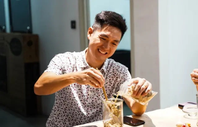 a participant in a terrarium workshop in singapore