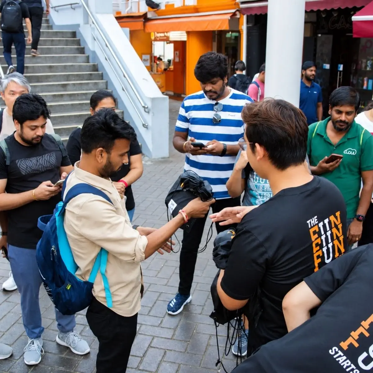 A FunEmpire facilitator hands out kit bags to a team at the start of their race
