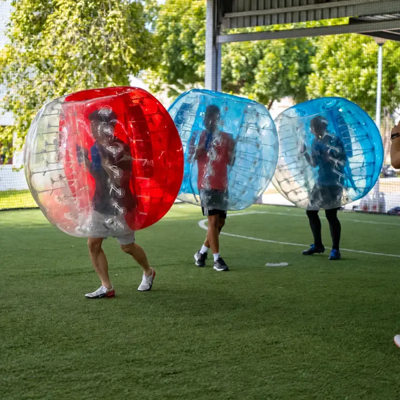 Bubble suits inflated and ready on the pitch
