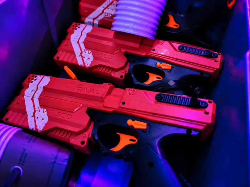 Red foam blasters, close up