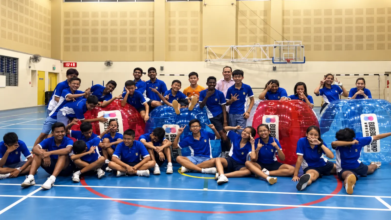 Students in bubble suits during a Commonwealth Secondary School session