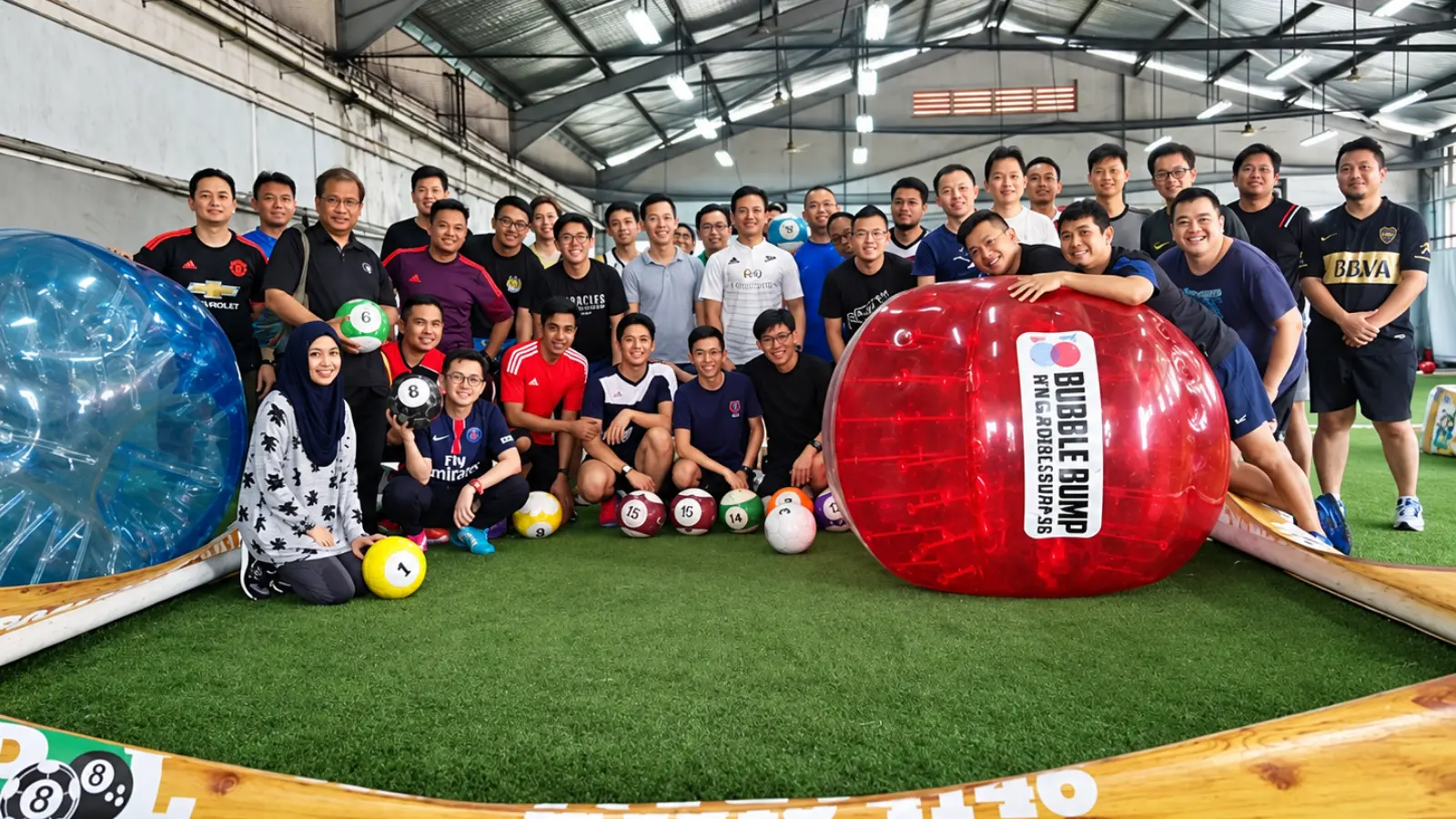 Officers in bubble suits during a Singapore Police Force team bonding day