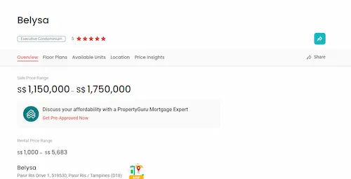 Belysa - Pasir Ris Condo Singapore (Credit: Property Guru)