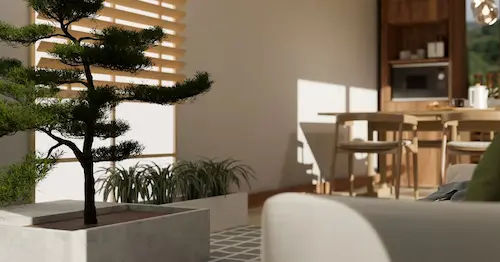 Bonsai tree in an outdoor patio - Japanese Interior Design Singapore