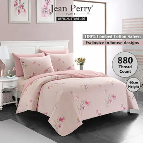 Jean Perry 880 Thread Counts 100% Combed Cotton Sateen Bedsheet Set - Cotton Bedsheet Singapore (Credit: Qoo10)