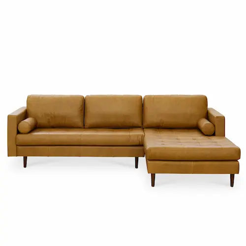 Nolan L-Shaped Sofa – Butterscotch (Premium Waxed Leather) - Leather Sofa Singapore (Credit: Hipvan)