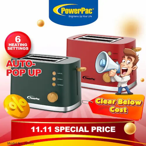 PowerPac Bread Toaster with Auto Pop-Up PPT05 - Toaster Singapore (Credit: Lazada)