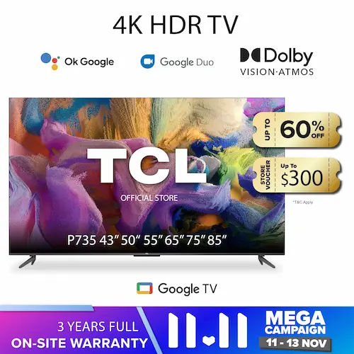 TCL P735 4K HDR Google TV - Smart TV Singapore (Credit: Lazada)