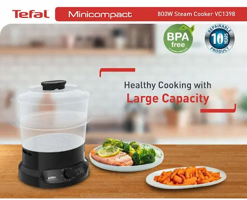 Tefal VC1398 Mini Food Steamer - Food Steamer Singapore (Credit: Lazada)