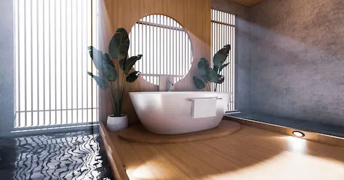 Traditional bath with natural light and greenery - Japanese Interior Design Singapore