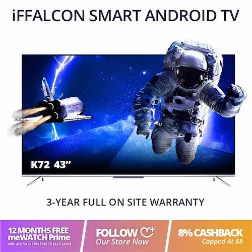 iFFALCON 43″ QUHD K72 4K Android TV - Android TV Singapore (Credit: Shopee)