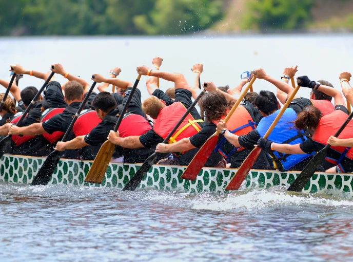 Large group dragon boat team building in Singapore