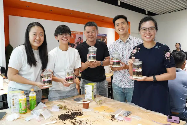 Terrarium Workshop Singapore clients after a terrarium workshop in singapore