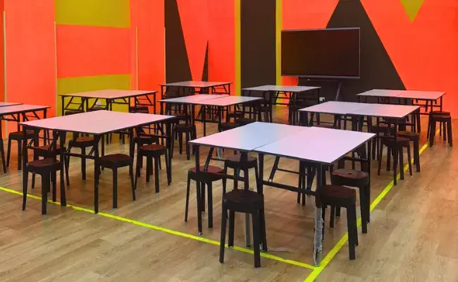 The FunEmpire workshop studio at Tai Seng, tables set out for a session