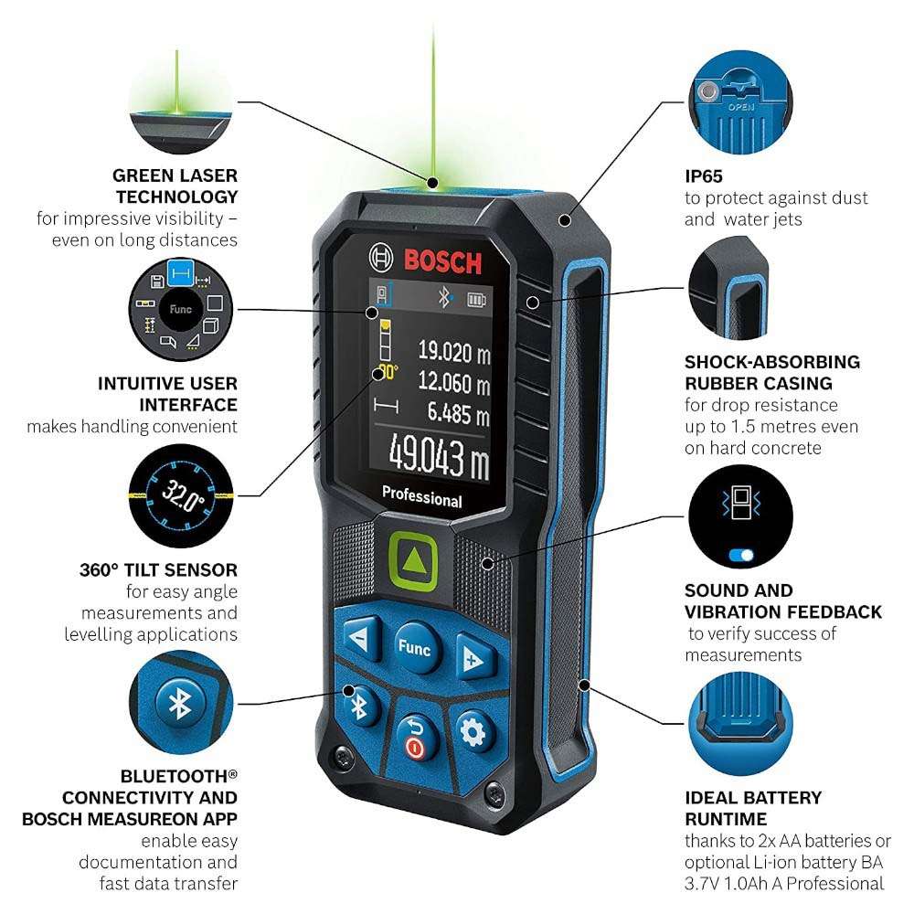 جهاز القياس الليزري الرقمي من بوش (Bosch) يعمل ببطارية (1.5V) سلسلة (GLM 50-27) موديل (0601072T00) 2
