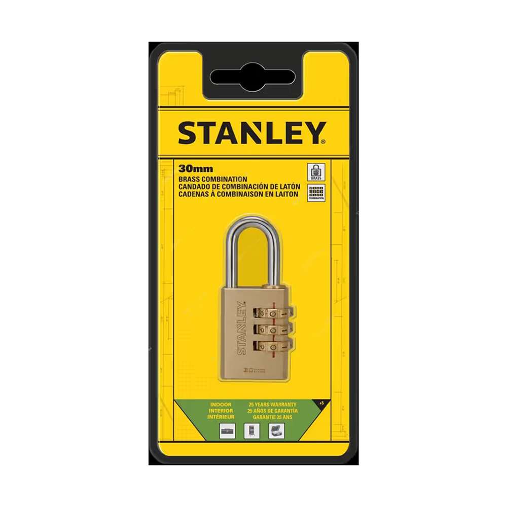 Stanley Padlock Brass 30mm 3-Digit Combination 1