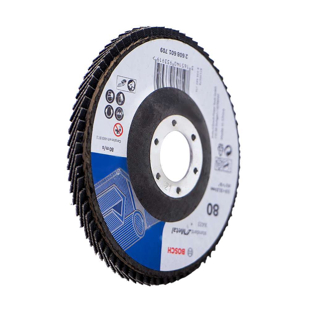 Bosch 2608603347 Flap Disc 115mm 80 Grit, Glass Fibre Plate for Metalworking