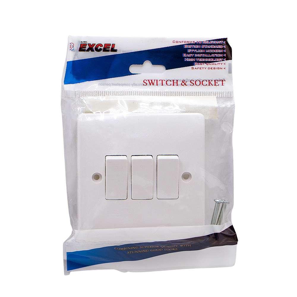 Excel 3 Gang 1 Way IP66 Plate Light Switch 3