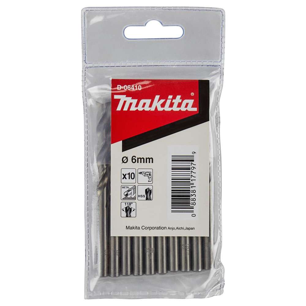 Makita D-06410 Metal Drill Bit HSS-G 6.0 x 93mm - 10 Pcs/Set 0
